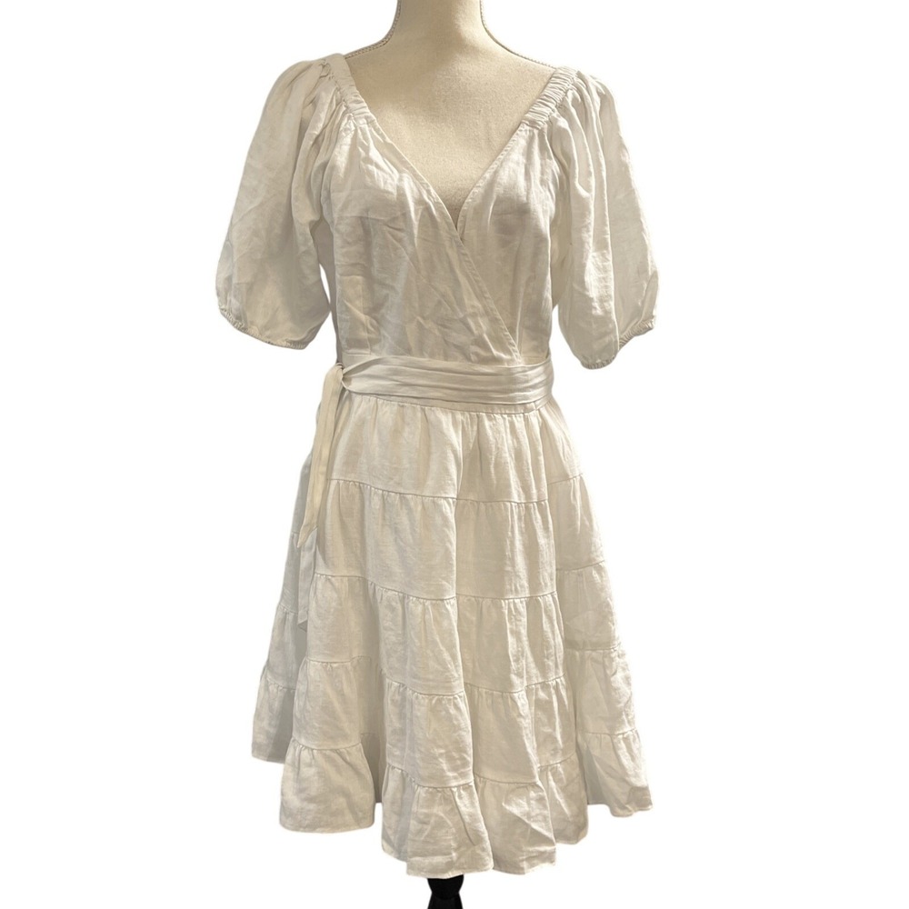 Lilly Pulitzer Iralee Dress Women‎ 10 Resort White Linen Tiered Mini Puff Sleeve